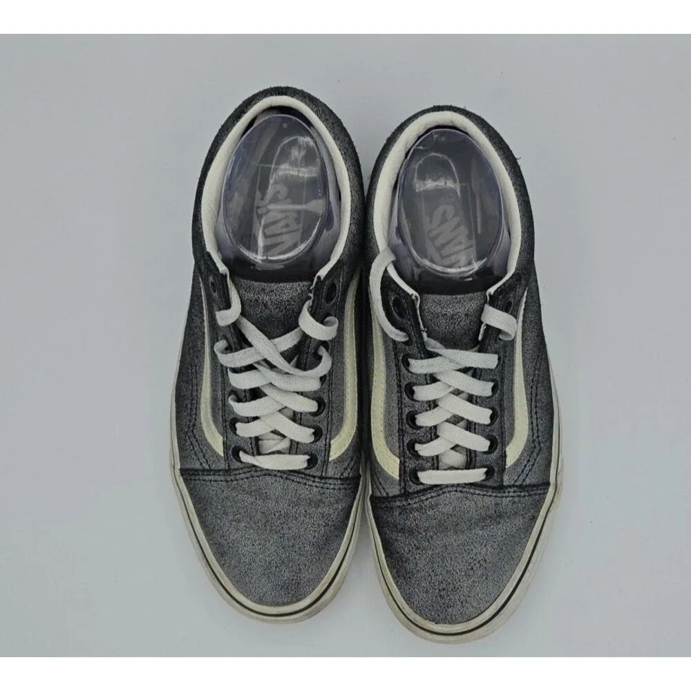 Vans Low Top Sneakers Skateboard Shoes Gray Shimmer Glitter Womens 9 or Mens 7.5